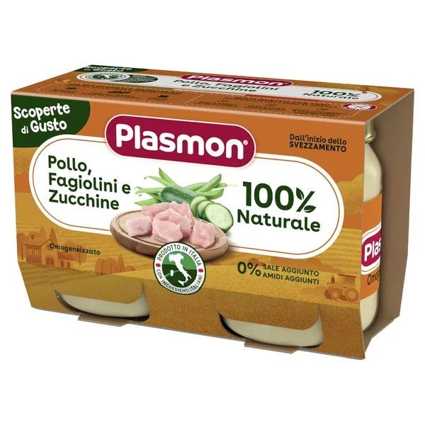 Plasmon Omogeneizzato Scoperte Di Gusto Pollo Fagiolini e Zucchine 6M+ 2x120g-1