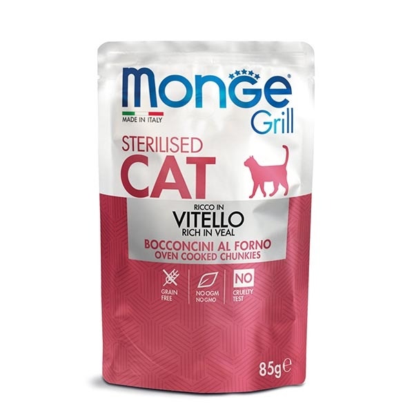 Monge Grill Sterilised Ricco in Vitello Cibo Umido Per Gatti Sterilizzati 85g-1