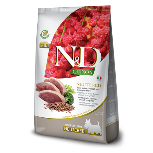 Farmina N&D Quinoa Dog Anatra Broccoli Asparagus Neutered Per Cani Adulti Taglia Mini Sacco 7kg-1