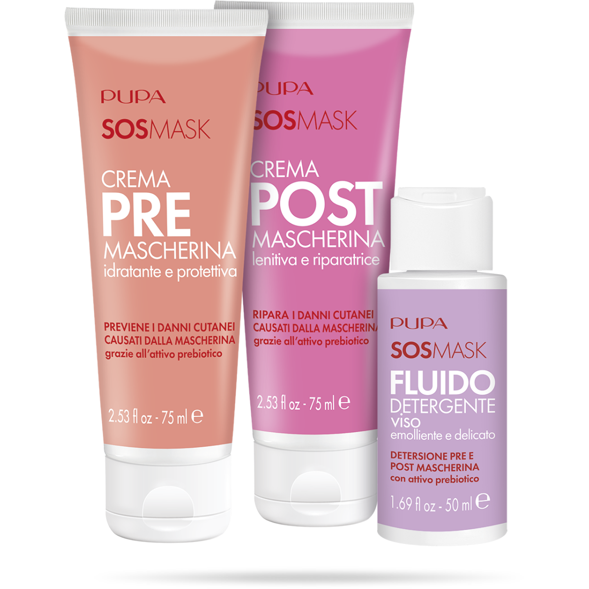 Kit Sos Mask Crema Pre Mascherina 75ml + Crema Post Mascherina 75ml + Fluido Detergente 50ml-2