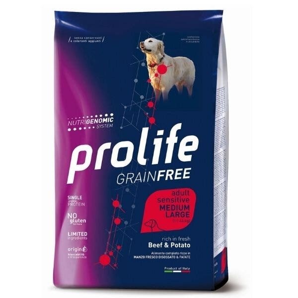 Prolife Grain Free Adult Sensitive Beef & Potato Cibo Secco Per Cani Taglia Media/Grande Sacco 2,5Kg-2