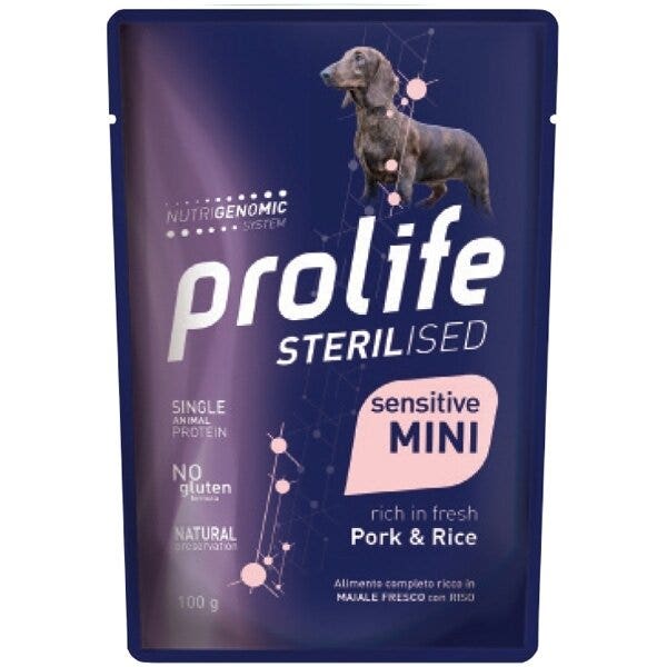 Prolife Sterilised Maiale Fresco Con Riso Cibo Umido Per Cani Adulti Taglia Piccola Bustina 100g-2