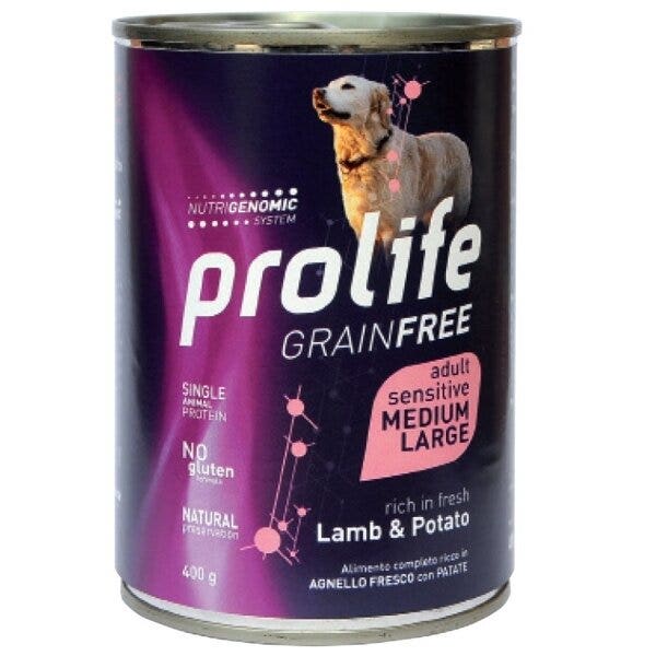 Prolife Grain Free Agnello Fresco Con Patate Cibo Umido Per Cani Adulti Taglia Media/Grande Lattina 400g-2