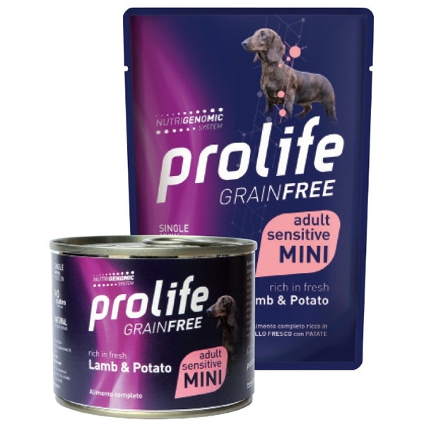 Prolife Grain Free Agnello Fresco Con Patate Cibo Umido Per Cani Adulti Taglia Mini Lattina 200g-1