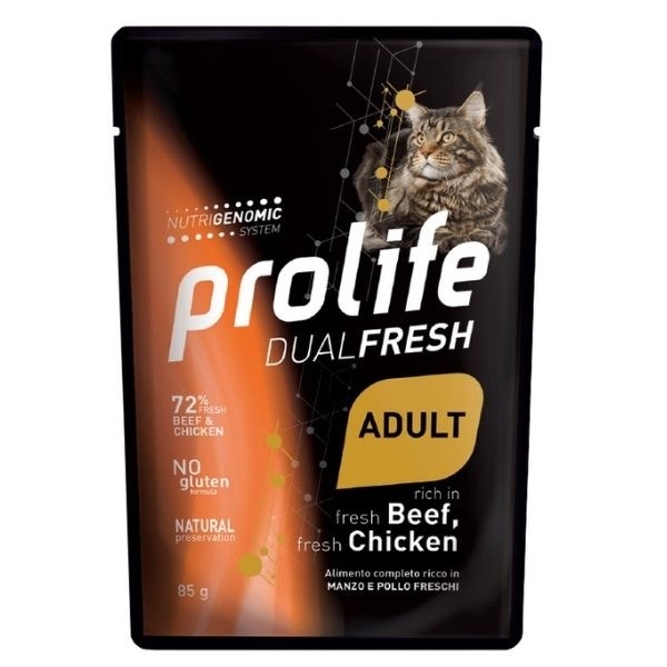 Prolife Dual Fresh Manzo E Pollo Freschi Cibo Umido Per Gatti Adulti Bustina 85g-1