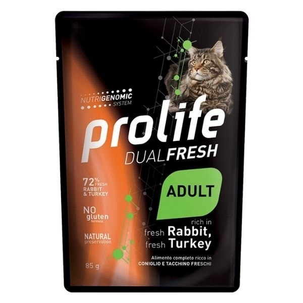 Prolife Dual Fresh Coniglio E Tacchino Freschi Cibo Umido Per Gatti Adulti Bustina 85g-1