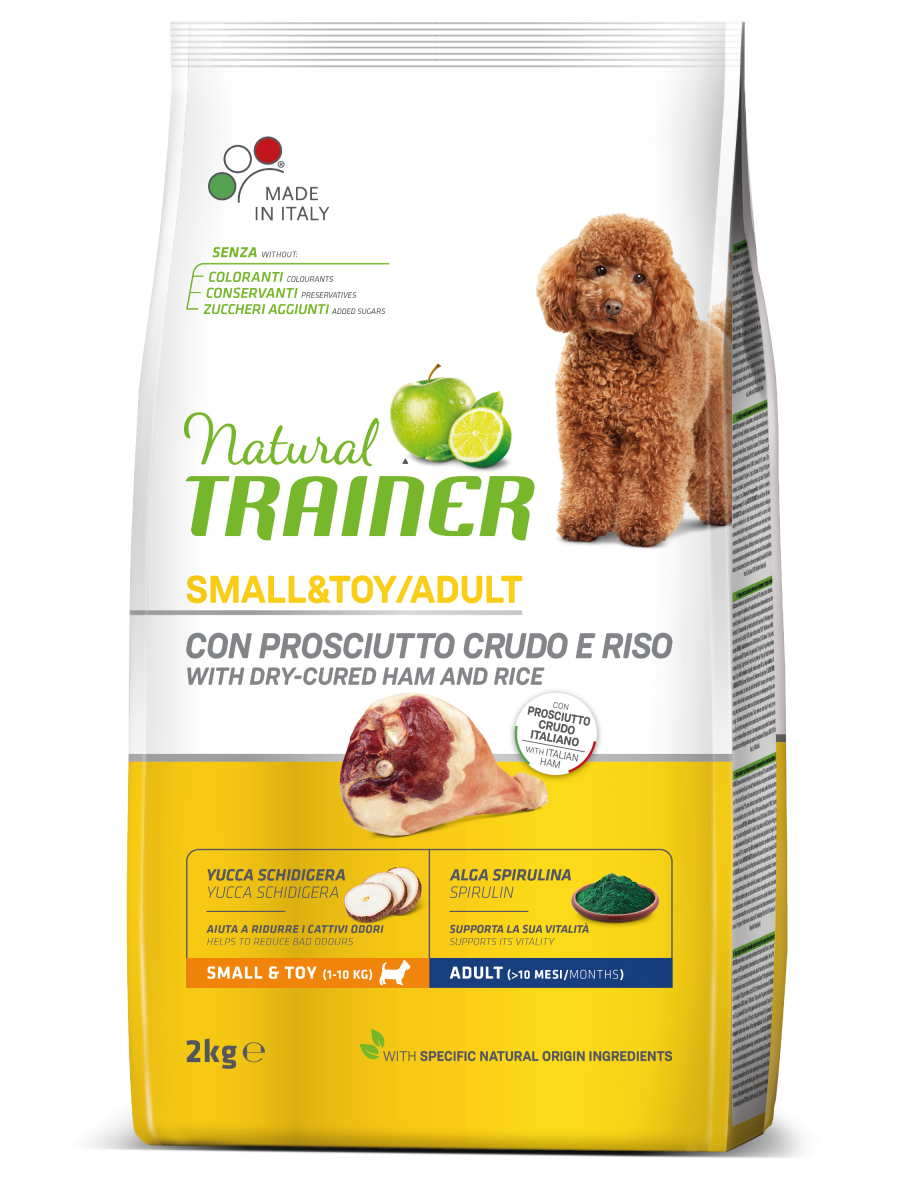 Natural Trainer Crocchette Prosciutto Crudo/Riso Per Cani Adulti Taglia Piccola Sacco 2kg-2