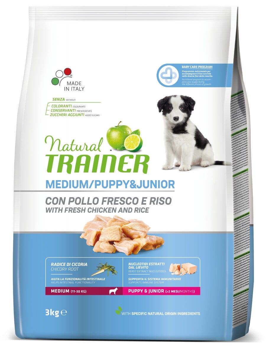 Natural Trainer Crocchette Pollo Fresco Per Cuccioli Taglia Media Sacco 3kg-3