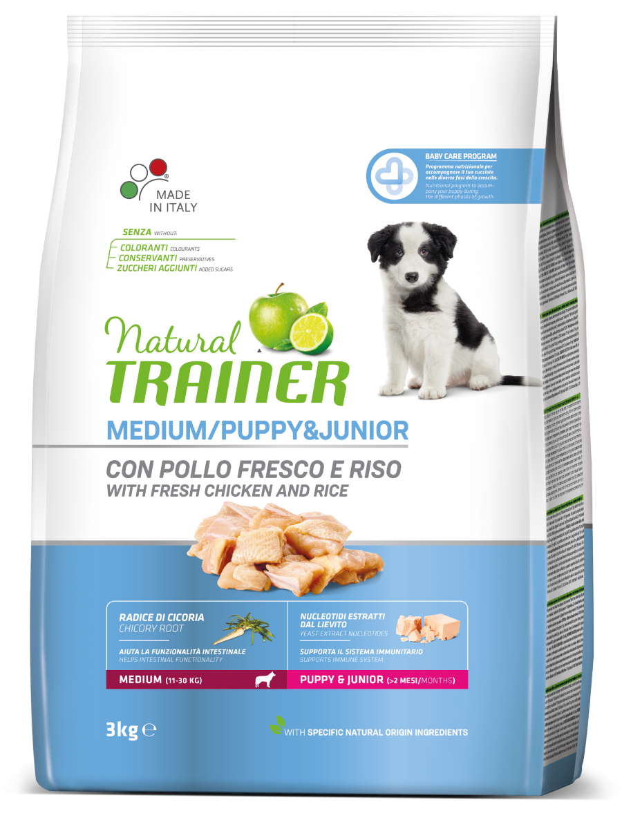 Natural Trainer Crocchette Pollo Fresco Per Cuccioli Taglia Media Sacco 3kg-2