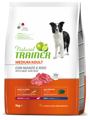 Natural Trainer Crocchette Manzo/Riso Per Cani Adulti Taglia Media Sacco 3kg-3