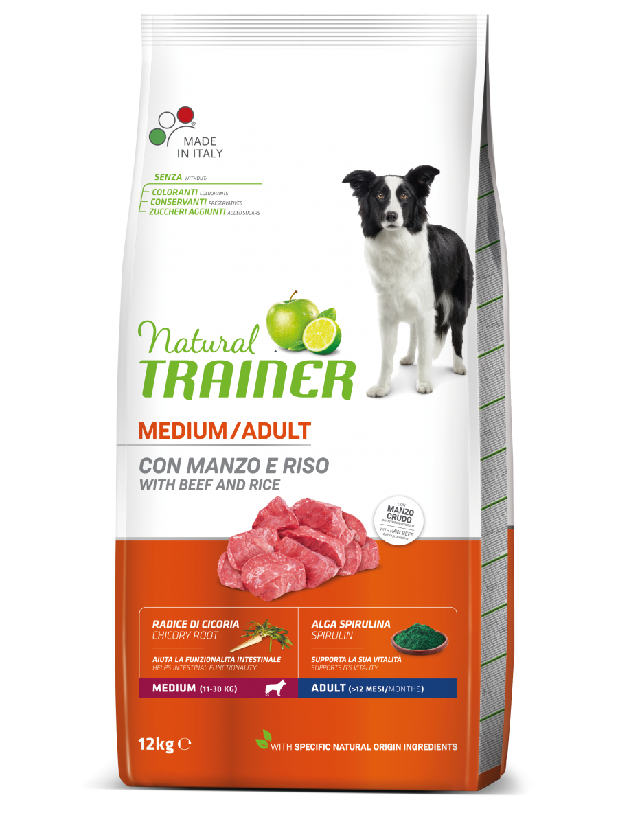 Natural Trainer Crocchette Manzo/Riso Per Cani Adulti Taglia Media Sacco 12kg-2