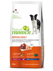 Natural Trainer Crocchette Prosciutto Crudo/Riso Per Cani Adulti Taglia Media Sacco 12kg-2