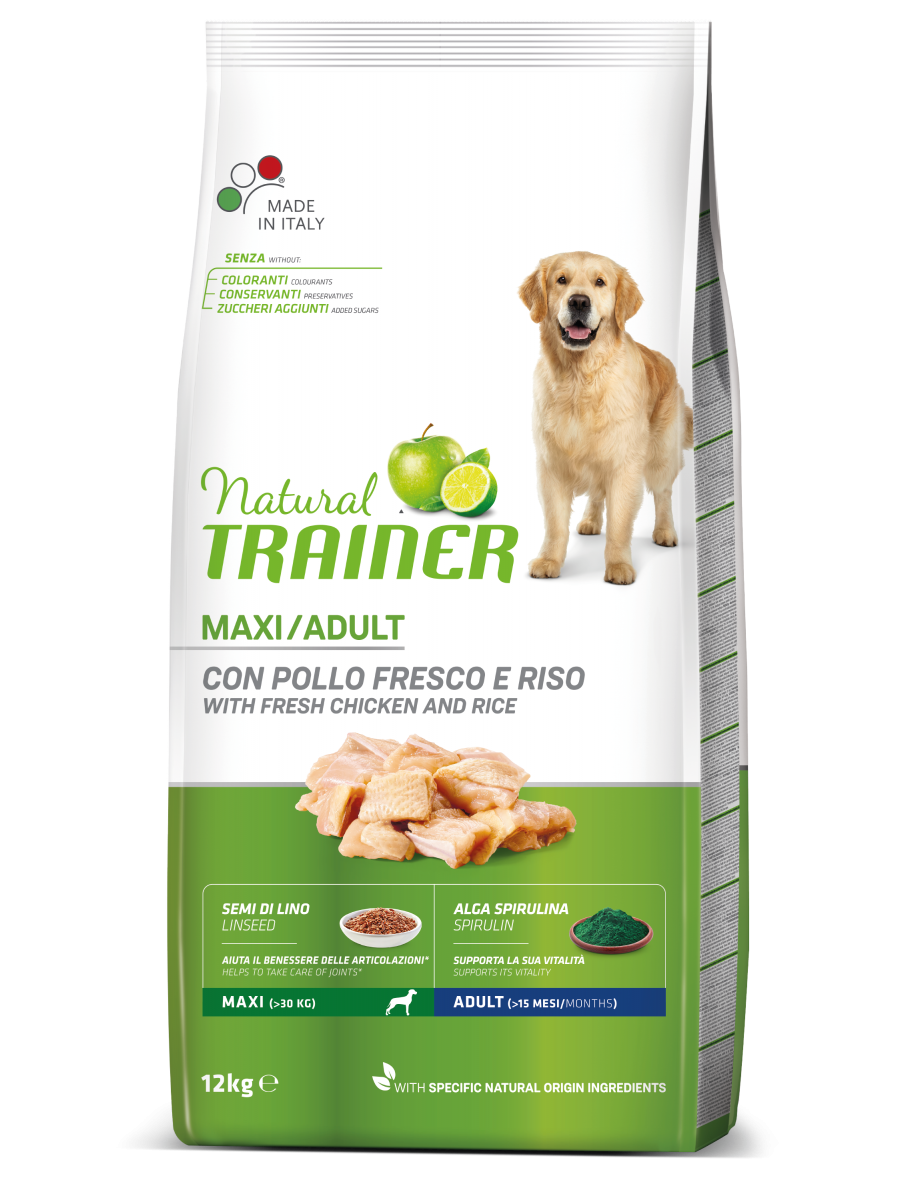 Natural Trainer Crocchette Pollo/Riso/Alga Spirulina Per Cani Adulti Taglia Grande Sacco 12kg-2