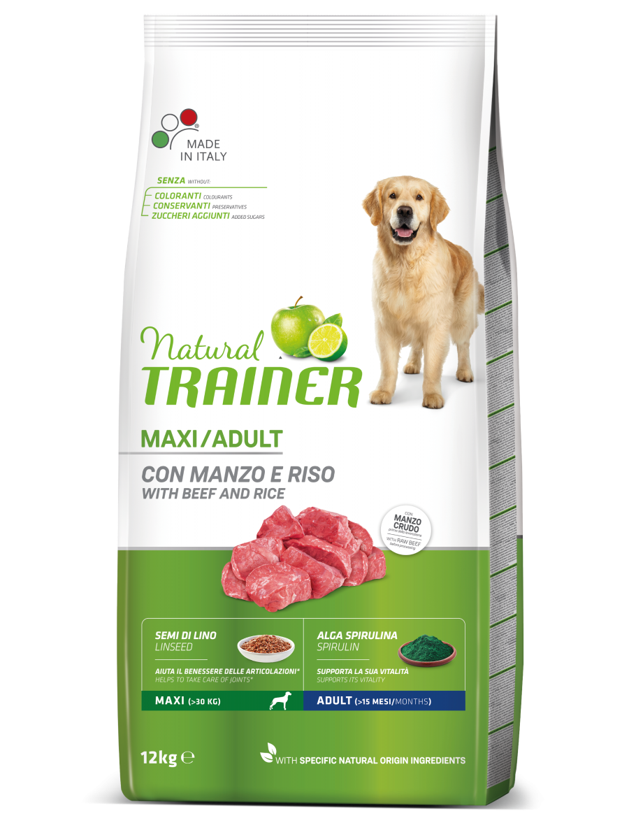 Natural Trainer Crocchette Manzo/Riso Per Cani Adulti Taglia Grande Sacco 12kg-2