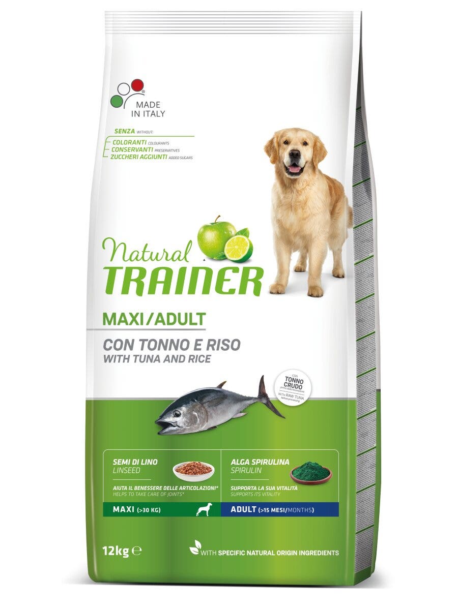 Natural Trainer Crocchette Tonno/Riso/Alga Spirulina Per Cani Taglia Grande Sacco 3kg-3