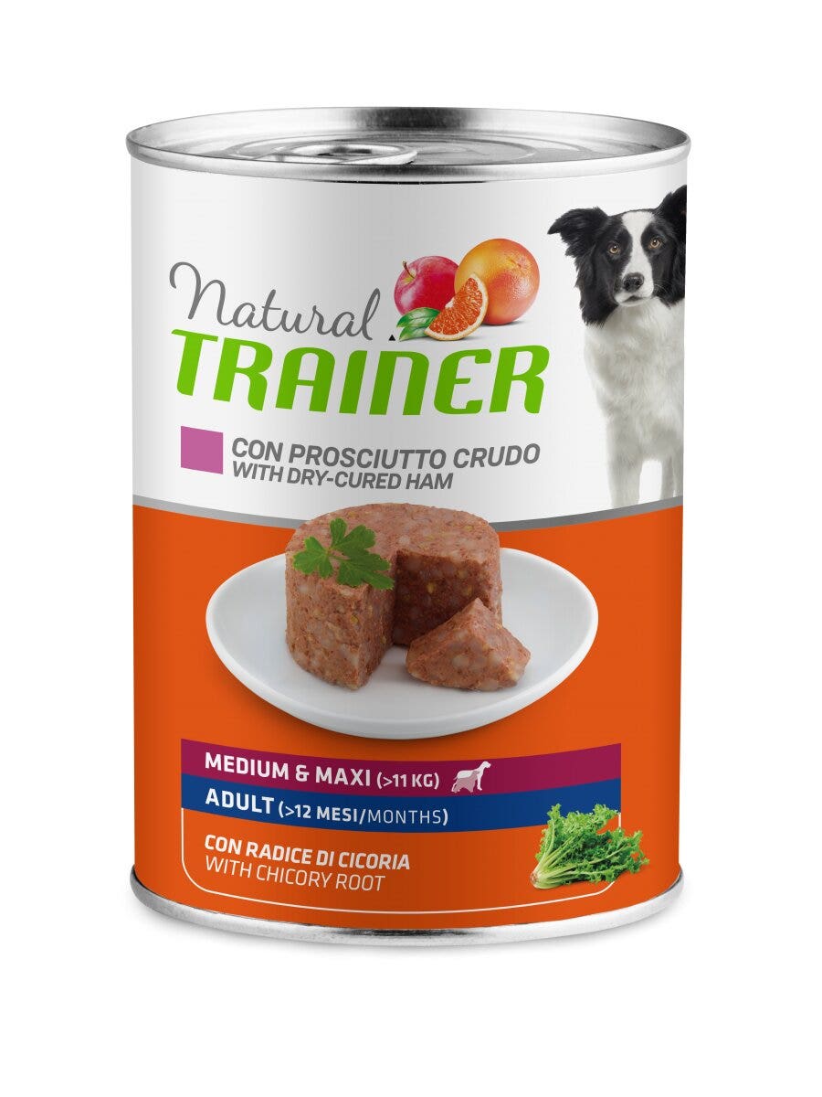 Natural Trainer Cibo Umido Prosciutto Crudo/Riso Per Cani Adulti Taglia Media/Grande Lattina 400g-3