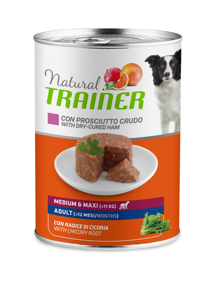 Natural Trainer Cibo Umido Prosciutto Crudo/Riso Per Cani Adulti Taglia Media/Grande Lattina 400g-2