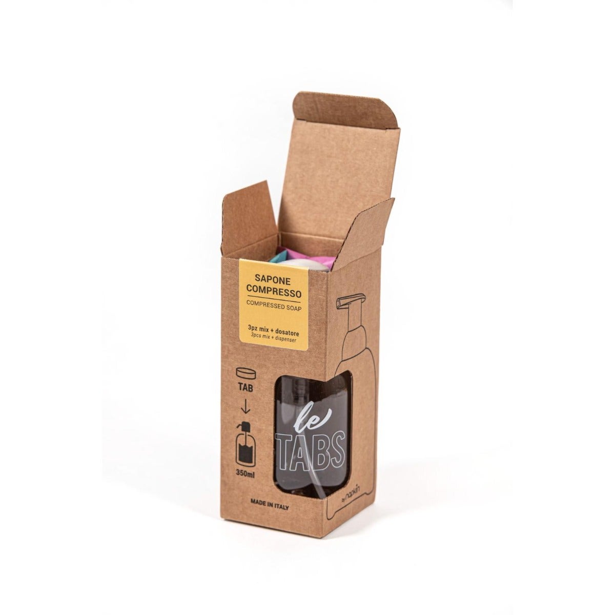 Napkin Letabs Sapone Compresso Starter Kit Dosatore + 3 Tabs Differenti Profumazioni-1