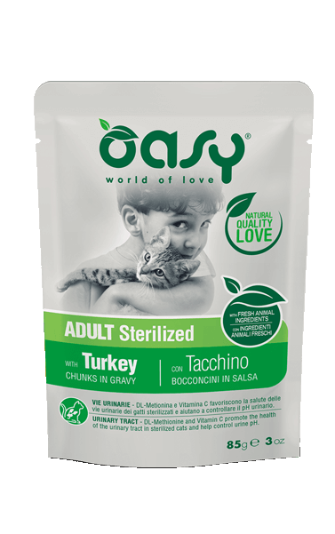 Oasy Wet Cat Sterilized Bocconcini In Salsa Con Tacchino Per Gatti Adulti 85g-1