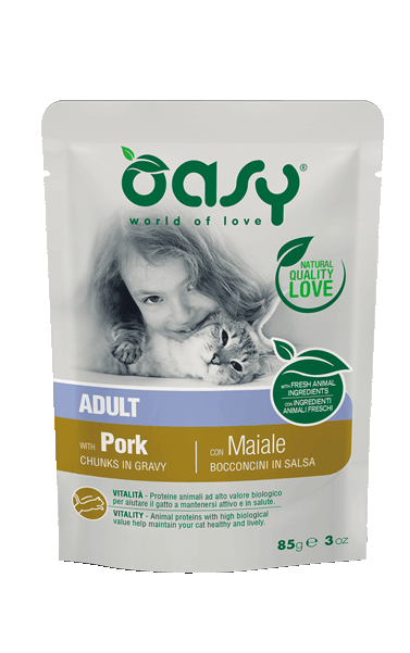 Oasy Wet Cat Bocconcini In Salsa Con Maiale Per Gatti Adulti Sterilizzati 85g-1