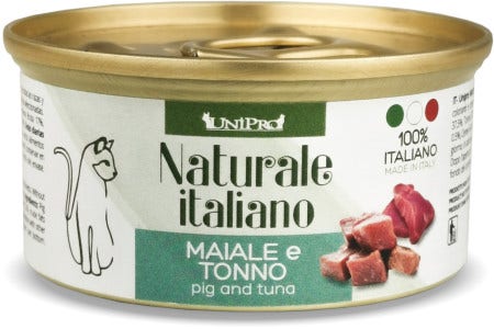 Unipro Naturale Italiano Cibo Umido Maiale E Tonno Per Gatti Adulti Scatoletta 85g-1