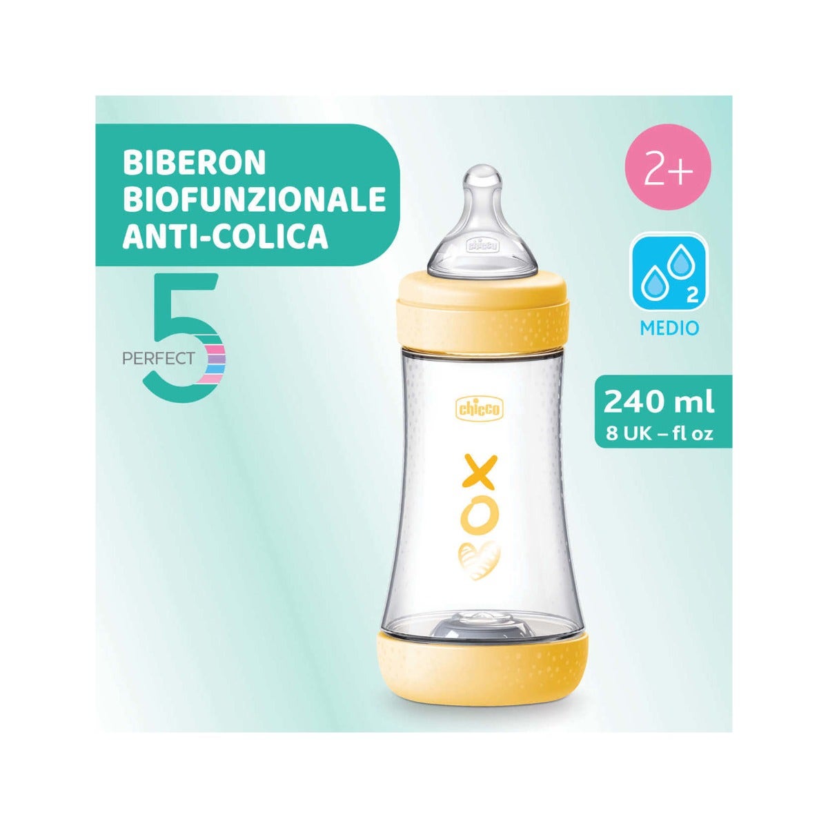 Chicco Biberon Neonato Perfect 5 Biberon Giallo Flusso Medio 240 ml 2Mesi+-1