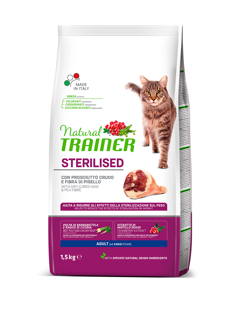 Natural Trainer Crocchette Al Prosciutto Crudo Per Gatti Sterilizzati Sacco 1,5kg-2