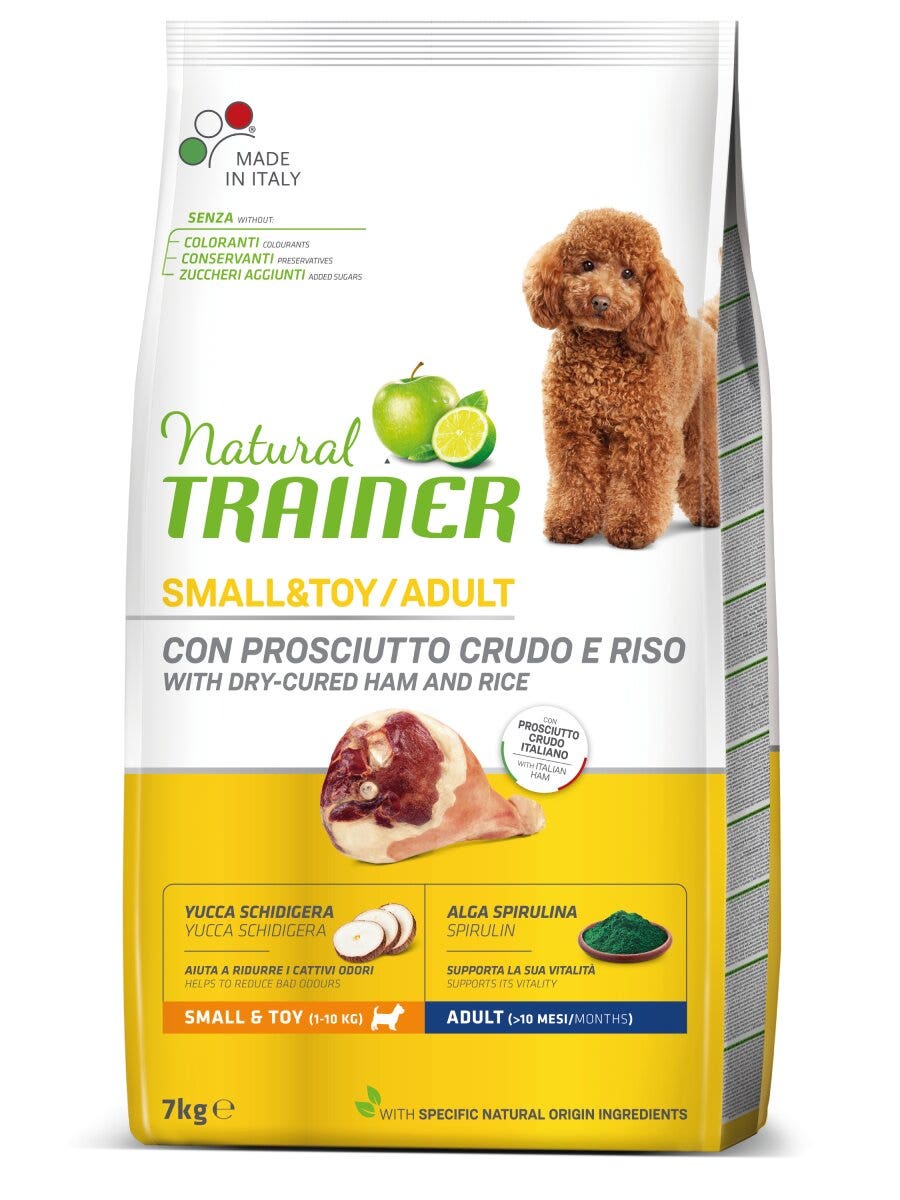 Natural Trainer Crocchette Prosciutto Crudo/Riso Per Cani Adulti Taglia Piccola Sacco 7kg-3