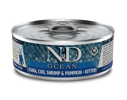 Farmina N&D Ocean Kitten Tonno Merluzzo Gamberetto E Zucca Per Gattini Lattina 70 Gr-2
