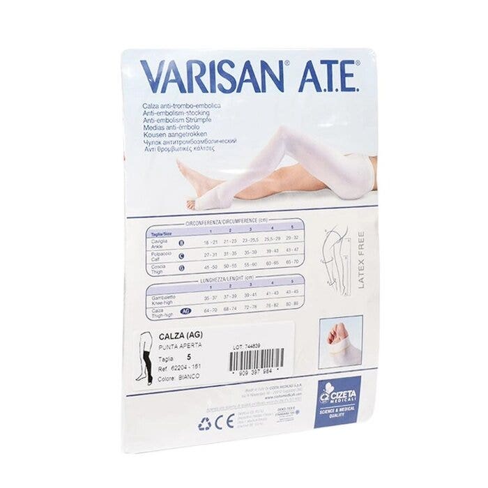 Varisan ATE Calza Anti-trombo-embolica Punta Aperta Taglia 5 Bianco-1