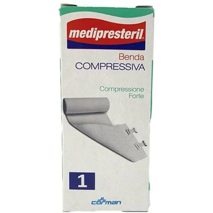 Medipresteril Benda Compressione Forte 4,5mx12cm Tesi Con Clip Di Fissaggio-1