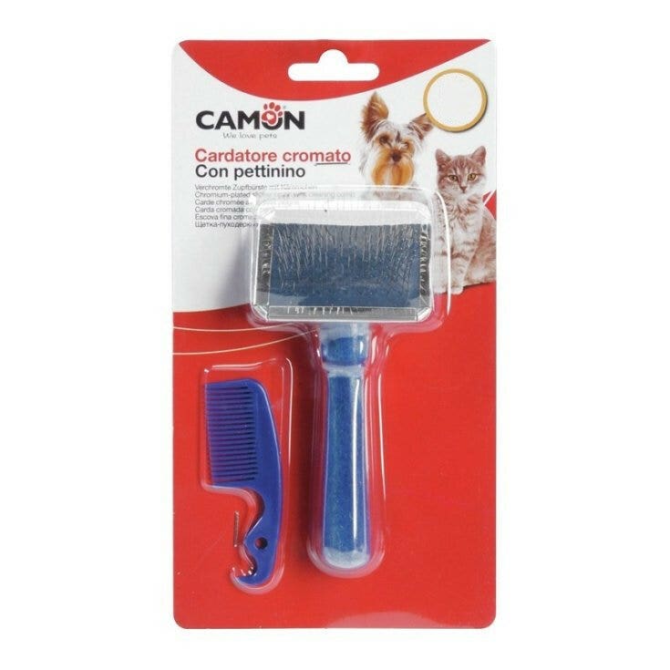 Camon Cardatore Cromato Taglia XL Con Pettinino Per Cani E Gatti-1