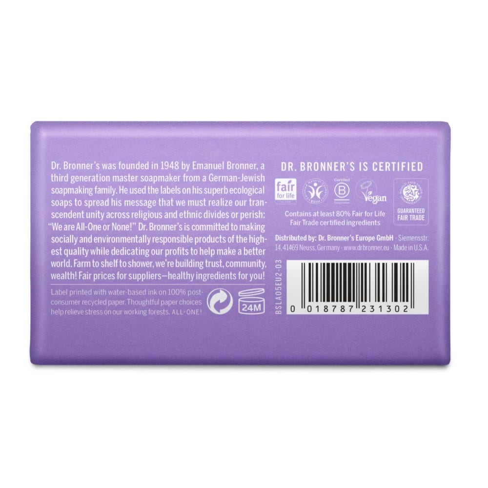 Dr. Bronner's Puro Sapone Solido Bio Lavanda 140g-2