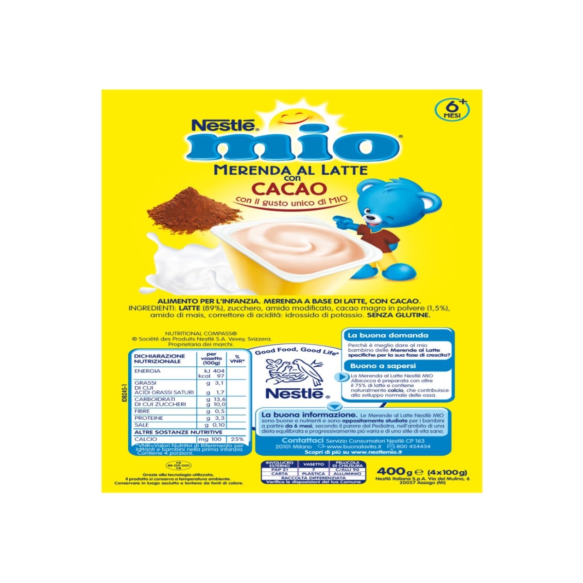 Nestlè Mio Merenda Al Latte Cacao 4 Vasetti da 100g-5