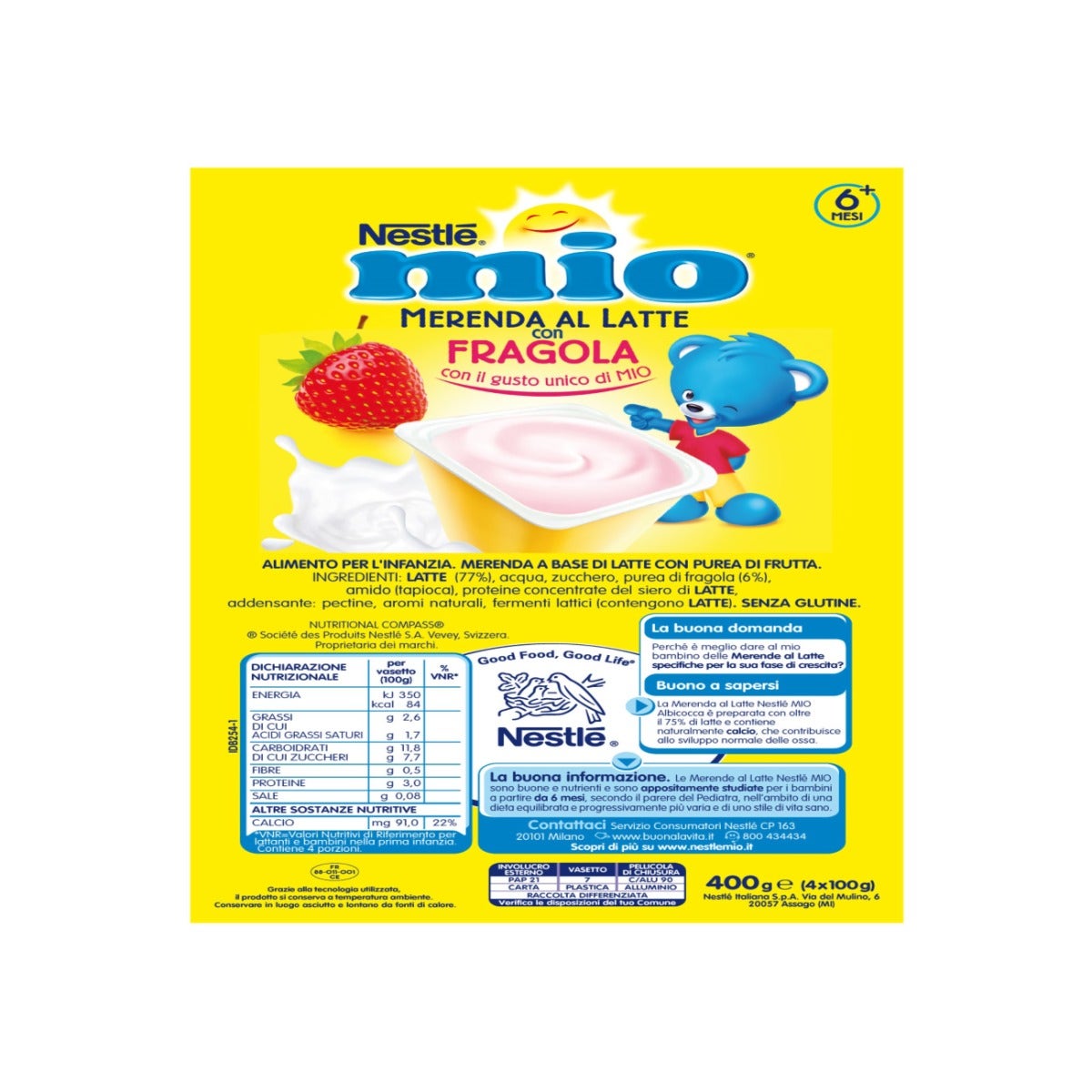 Nestlè Mio Merenda Al Latte Fragola 4 Vasetti da 100g-4