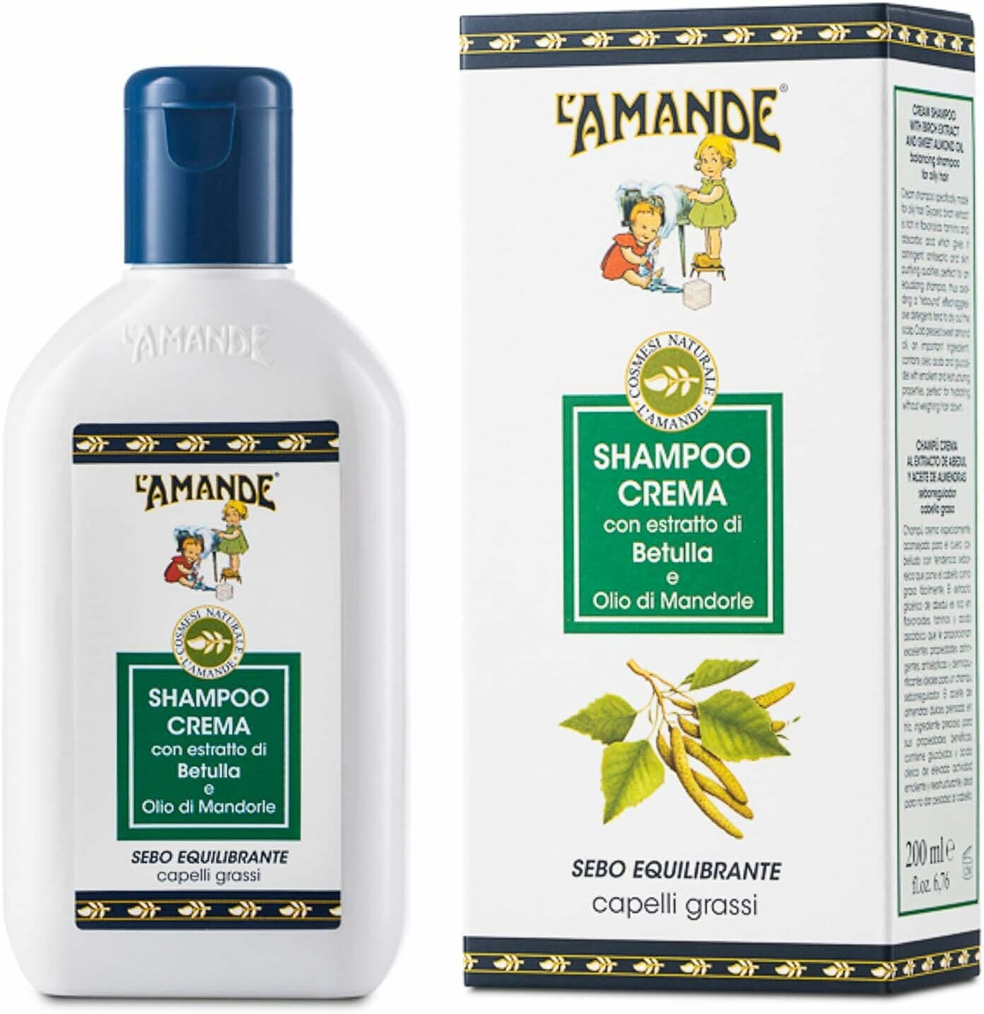 L'Amande Shampoo Crema Con Estratto Di Betulla Vitamina E Olio Di Mandorle 200ml-2