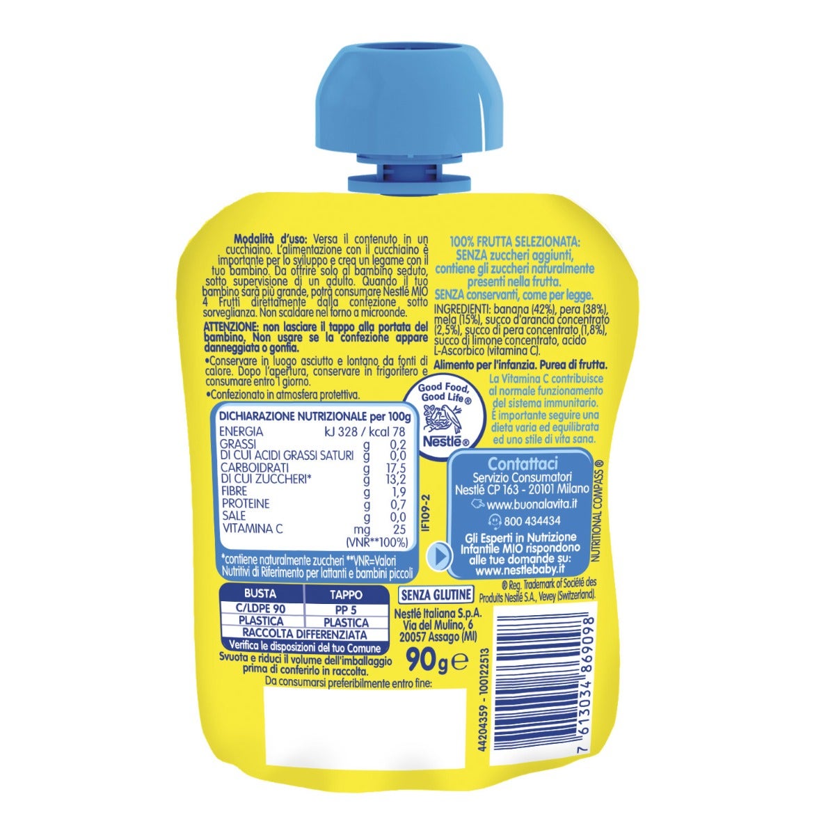 Nestlè Mio Merenda 100% Frutta 4 Frutti Da Spremere Pouch 90ml-3