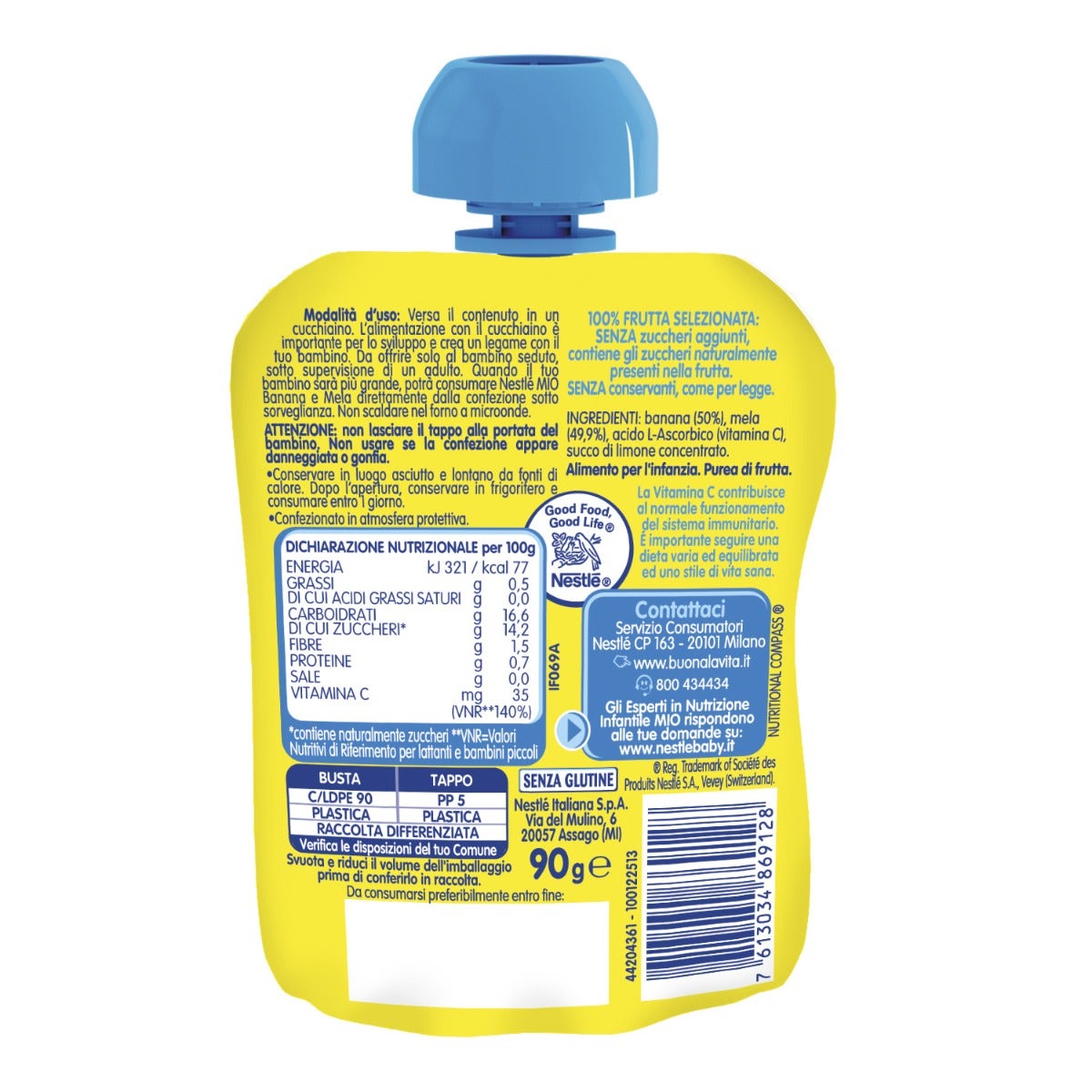 Nestlè Mio Merenda 100% Frutta Banana E Mela Da Spremere Pouch 90ml-3