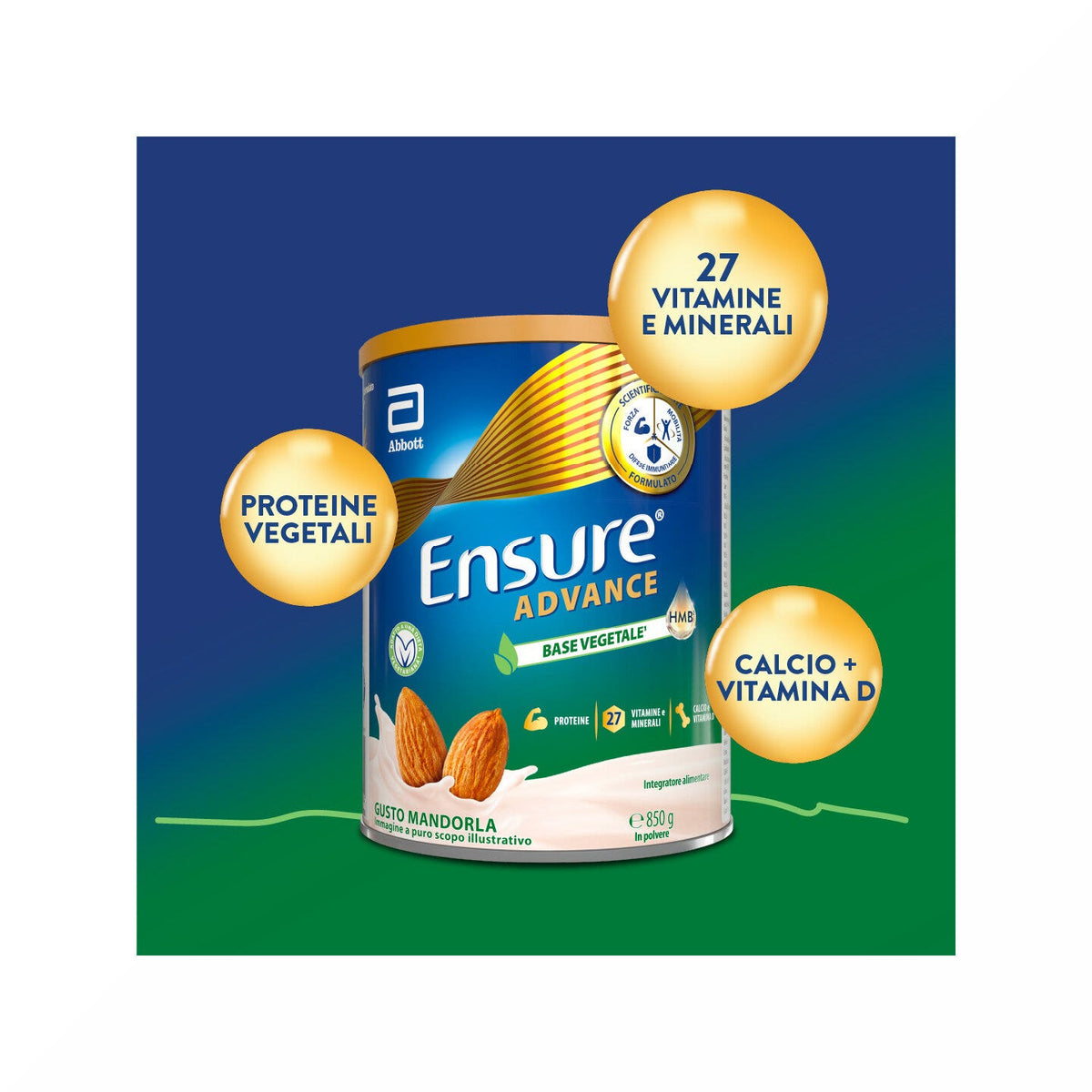 Ensure Advance Base Vegetale Integratore alimentare con Proteine Vegetali Gusto Mandorla 850g-3