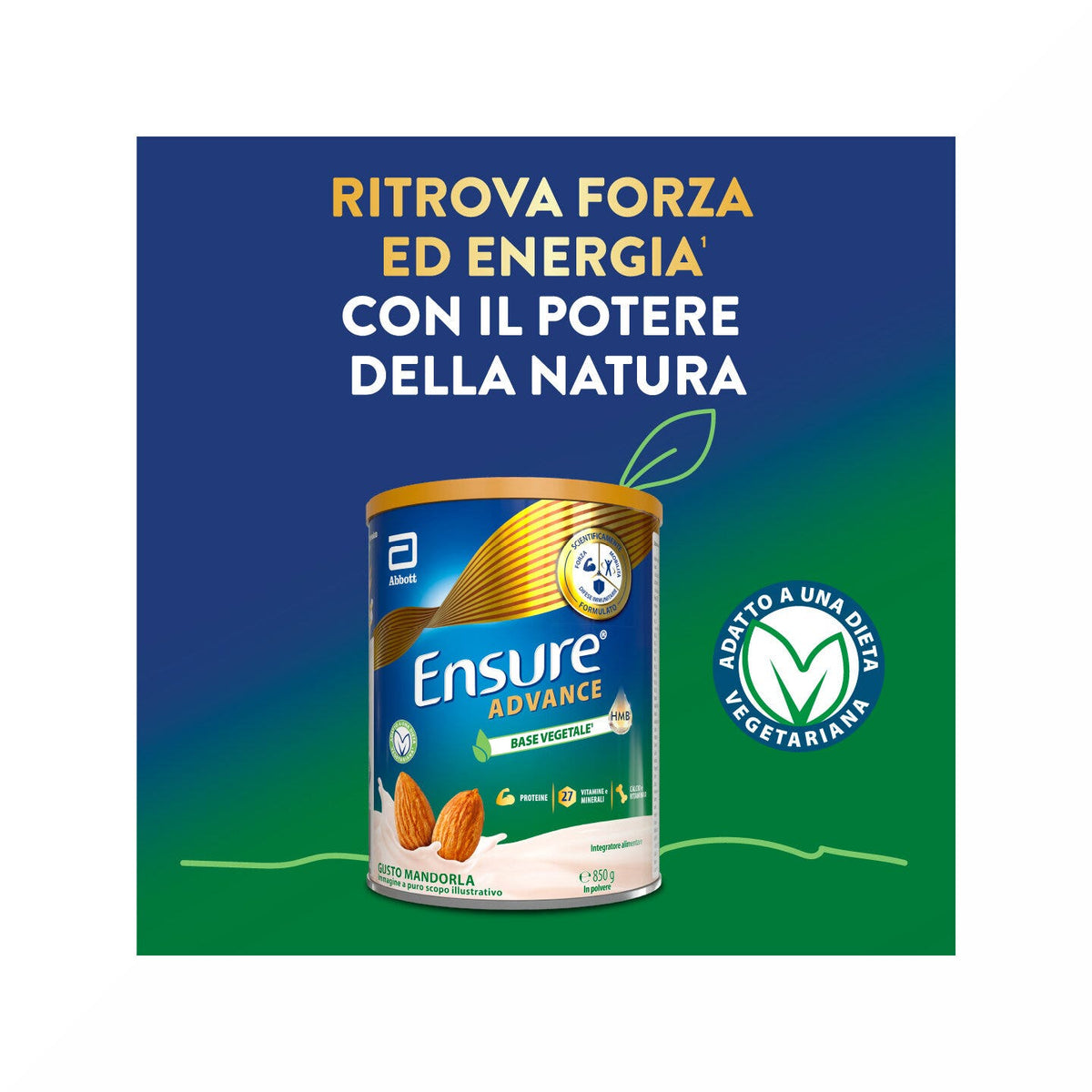 Ensure Advance Base Vegetale Integratore alimentare con Proteine Vegetali Gusto Mandorla 850g-4