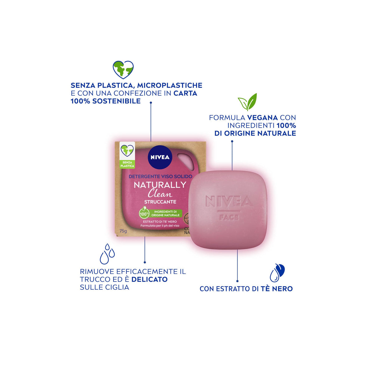 Nivea Naturally Clean Struccante Viso 75g Detergente Viso Struccante Solido Naturale Formula Vegana-3