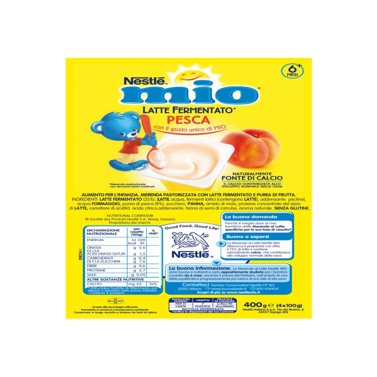 Nestlè Mio Merenda Latte Fermentato Pesca 4 Vasetti Da 100g -3