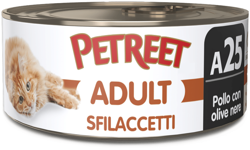 Petreet Adult Sfilaccetti Pollo Con Olive Nere Cibo Umido Per Gatti Lattina 70g-1