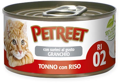 Petreet Tonno Riso Con Surimi Aroma Granchio Cibo Umido Per Gatti Adulti Lattina 85g-1