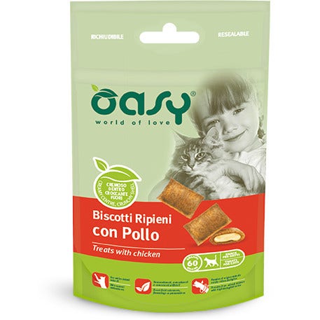 Oasy Wet Cat Snack Biscotti Ripieni Con Pollo Gatti 60g-1