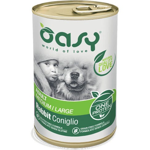 Oasy Wet Dog One Animal Protein Coniglio Cibo Umido Cani Adulti Taglia Media/Grande Lattina 400g-1