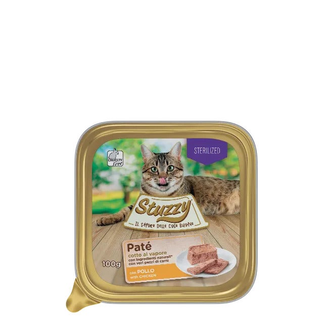 Stuzzy Paté Classico Con Pollo Per Gatti Adulti Sterilizzati Vaschetta 100g-2