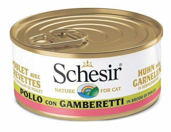 Schesir Pollo Con Gamberetti Cibo Umido Gatti Adulti Lattina 70g-2