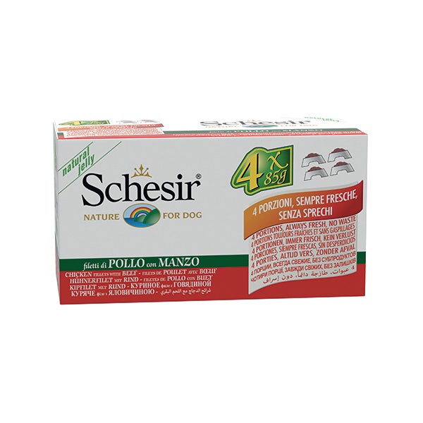 Schesir Multipack Filetti di Pollo Con Manzo Cibo Umido Cani 4x85g-2