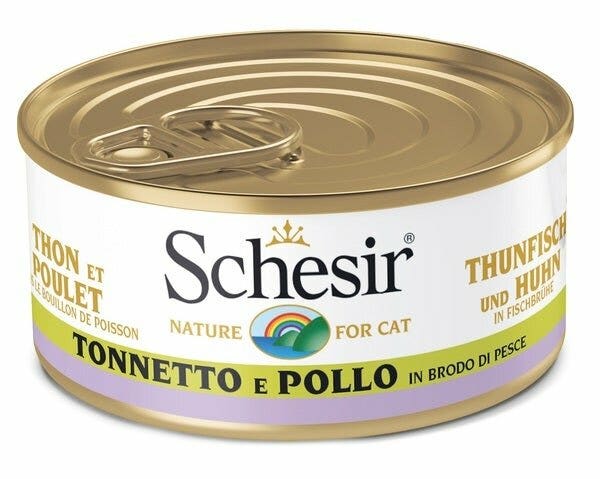 Schesir Tonnetto E Pollo In Brodo Di Pesce Cibo Umido Gatti Adulti Lattina 70g-2